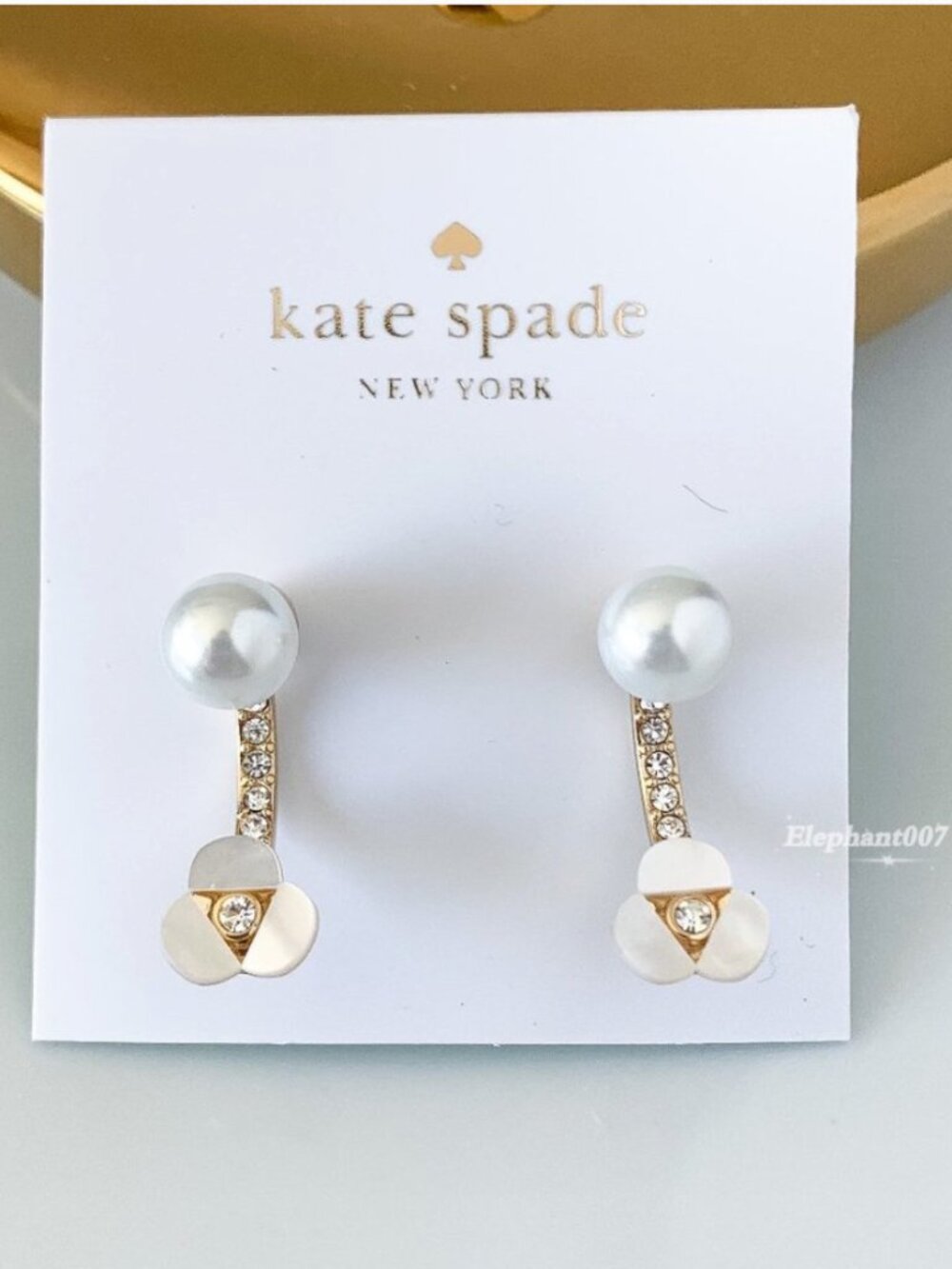Kate Spade New York Pearl & Crystal Drop Earrings Gold Tone Floral Earrings